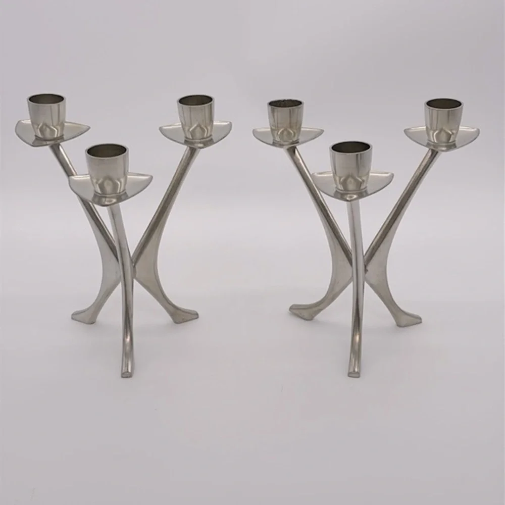 Vintage Pair Of BM Norway Pewter Tripod Candlestick Holders